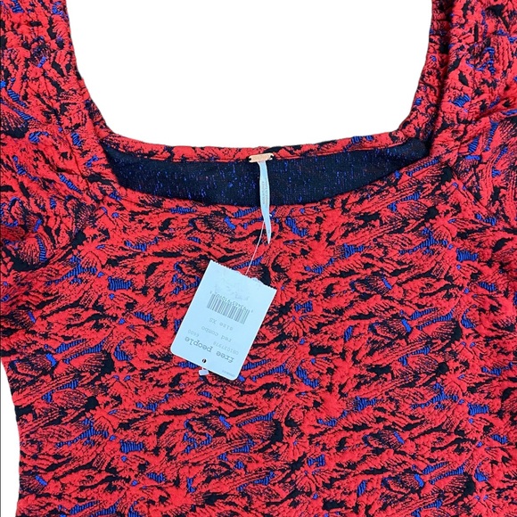 NWT Free People Red Combo Puffy Sleeve Mini Dress XS - Picture 7 of 15